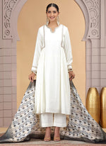 Thumbnail for Chhap Chiffon Printed and Hand Work Salwar Suit In Off White Colour