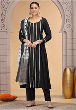 Thumbnail for Chhap Chiffon Printed and Hand Work Salwar Suit In Black Colour