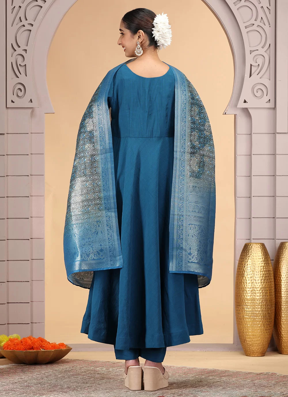 Chhap Teal Blue Colour Chiffon Hand Work Salwar Suit