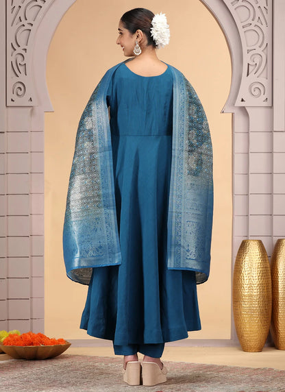 Chhap Teal Blue Colour Chiffon Hand Work Salwar Suit - Distacart