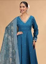 Thumbnail for Chhap Teal Blue Colour Chiffon Hand Work Salwar Suit