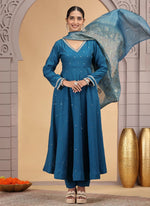Thumbnail for Chhap Teal Blue Colour Chiffon Hand Work Salwar Suit