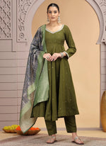 Thumbnail for Chhap Green Colour Chiffon Hand Work Salwar Suit