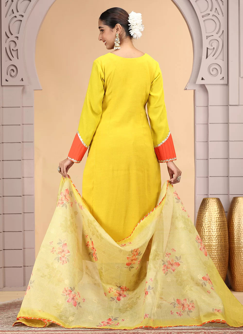 Chhap Yellow Colour Chiffon Hand Work Salwar Suit