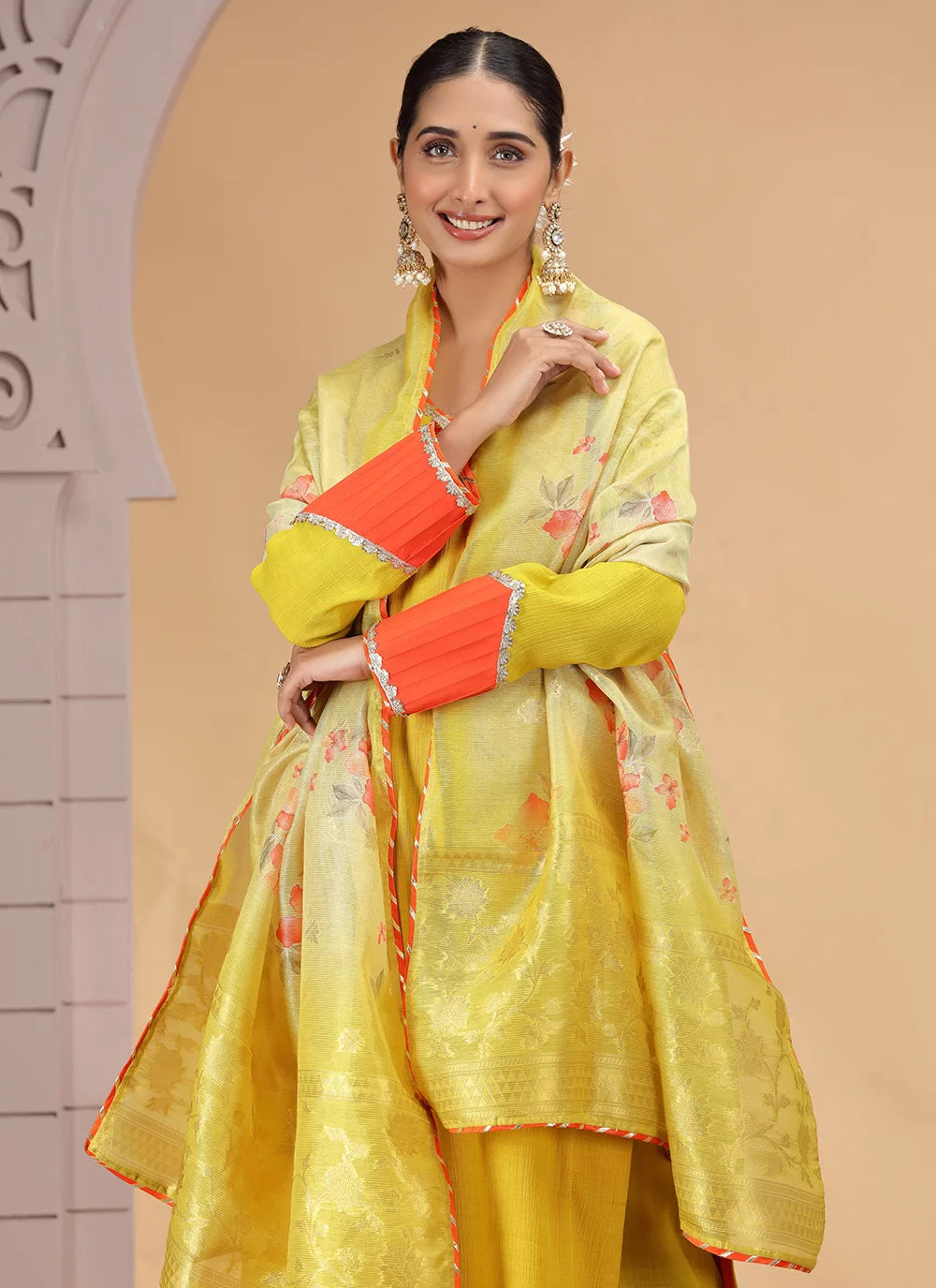 Chhap Yellow Colour Chiffon Hand Work Salwar Suit