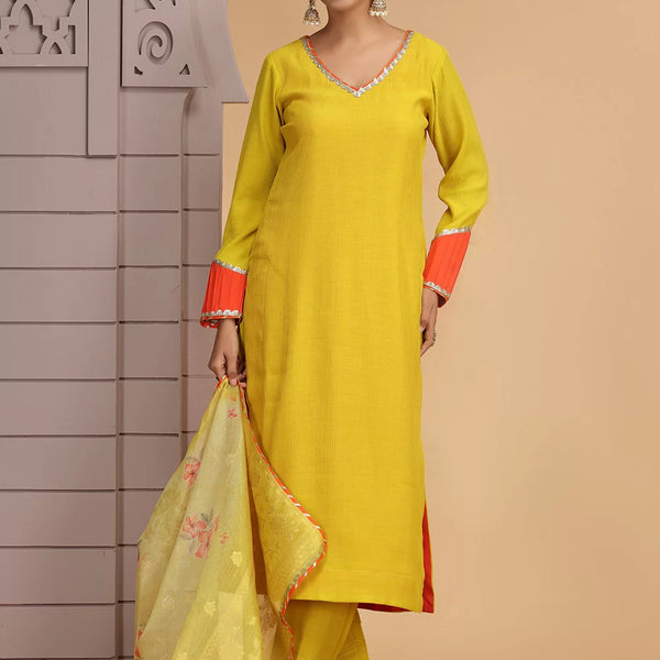 Chhap Yellow Colour Chiffon Hand Work Salwar Suit