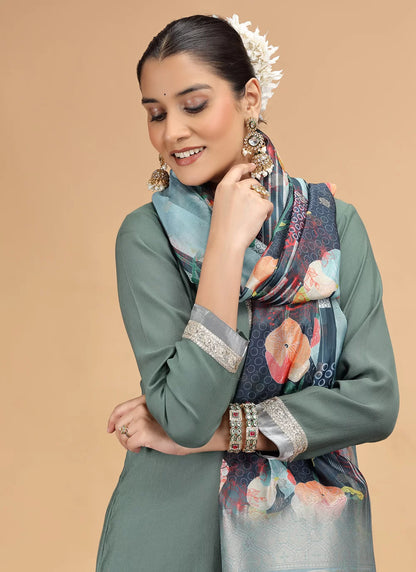 Chhap Tissue Green Colour Chiffon Hand Work Salwar Suit - Distacart