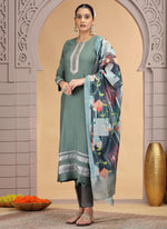 Thumbnail for Chhap Tissue Green Colour Chiffon Hand Work Salwar Suit