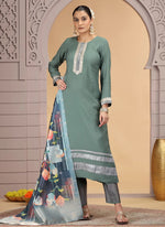 Thumbnail for Chhap Tissue Green Colour Chiffon Hand Work Salwar Suit