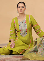 Thumbnail for Chhap Mehendi Yellow Colour Chiffon Embroidery Salwar Suit