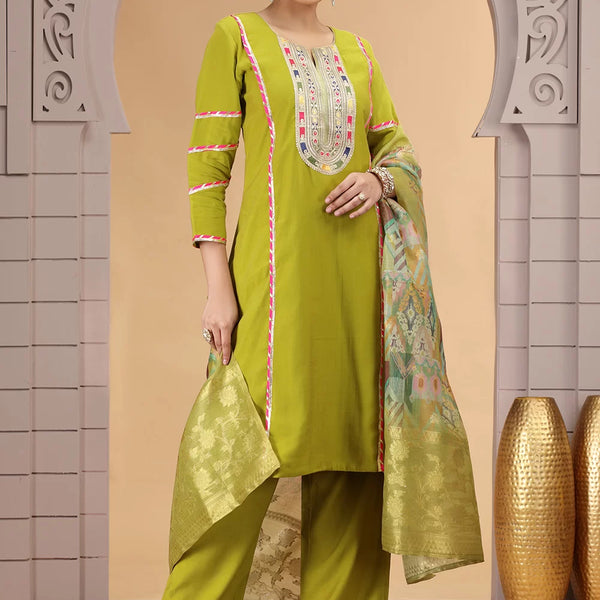 Chhap Mehendi Yellow Colour Chiffon Embroidery Salwar Suit
