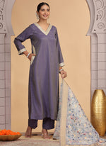 Thumbnail for Chhap Purple Colour Chiffon Embroidery Salwar Suit
