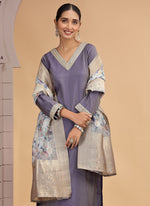 Thumbnail for Chhap Purple Colour Chiffon Embroidery Salwar Suit