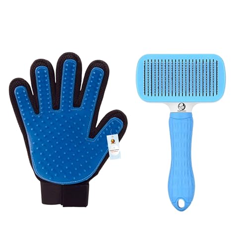 Foodie Puppies Pet Grooming Combo of Self-Cleaning Slicker and Massaging Hand Glove for Dogs & Cats