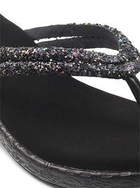 Thumbnail for Metro Black Embellished Wedge Sandals