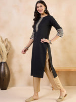 Thumbnail for Anouk Abstract Printed Thread Work Cotton A-Line Kurta
