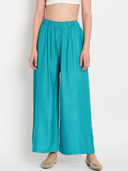 TAG 7 Women Turquoise Blue Solid Flared Palazzos