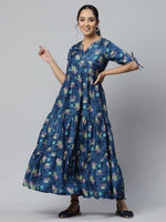 Thumbnail for AURELIA Women Blue Floral Satin Maxi Dress - Distacart