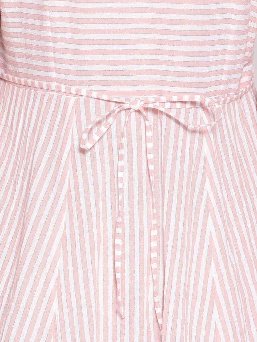 AURELIA Peach-Coloured Striped A-Line Midi Dress - Distacart