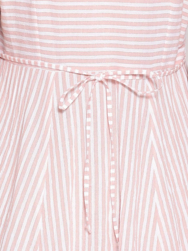 AURELIA Peach-Coloured Striped A-Line Midi Dress