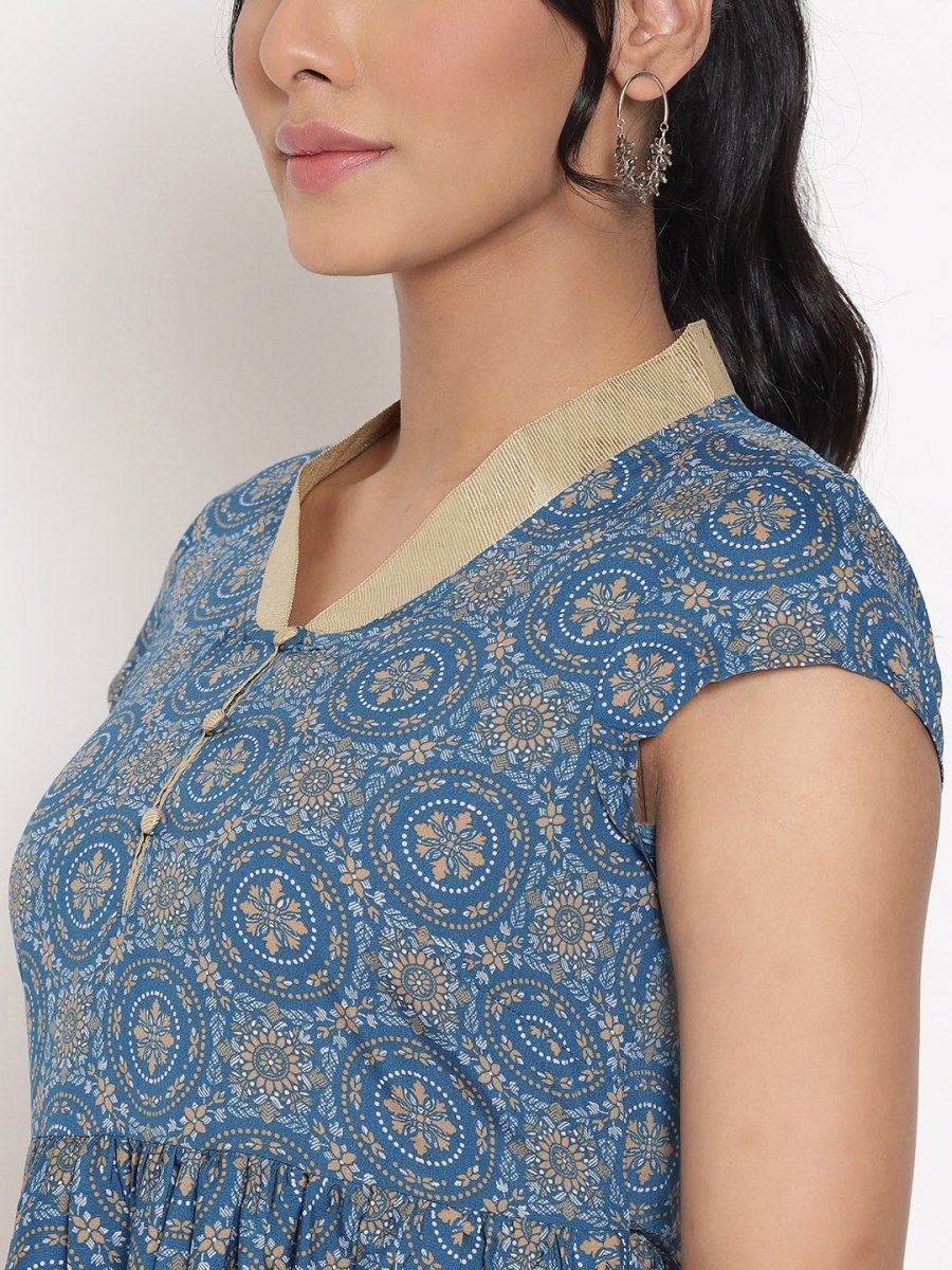 AURELIA Blue Ethnic Motifs Ethnic Maxi Dress - Distacart