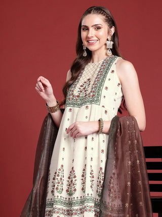Anouk Ethnic Motifs Printed A-Line Kurta With Trousers & With Dupatta - Distacart