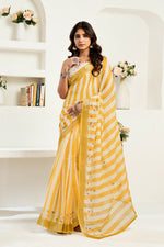 Thumbnail for Vastranavya Yellow White Digital Printed Linen Ready To Wear Designer Saree with Unstitched Blouse - Distacart