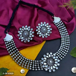Thumbnail for Tehzeeb Creations Women's Silver Plated Necklace Set With Stone - Distacart