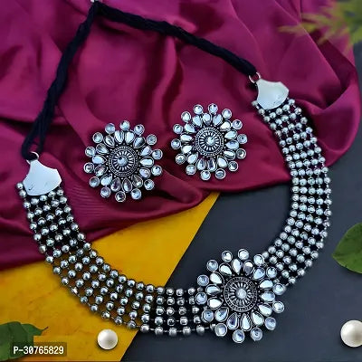 Tehzeeb Creations Women's Silver Plated Necklace Set With Stone - Distacart