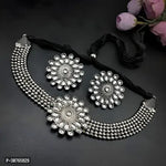 Thumbnail for Tehzeeb Creations Women's Silver Plated Necklace Set With Stone - Distacart