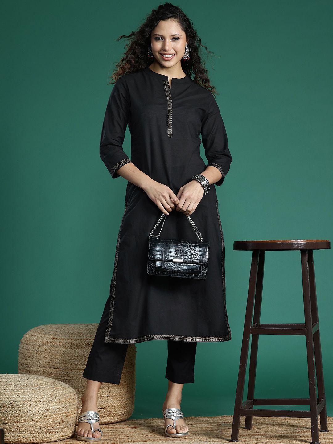 Sangria Pure Cotton Kurta with Trousers - Distacart