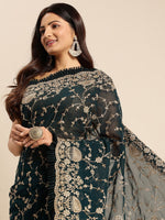 Thumbnail for kasee Floral Zari Pure Georgette Saree - Distacart