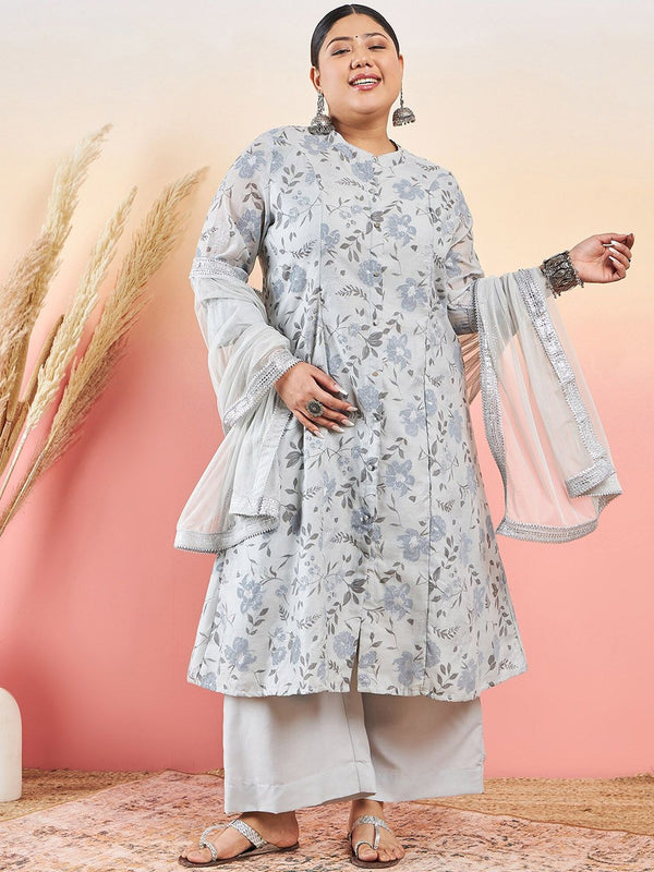 Sztori Women Floral Printed A-Line Kurta With Palazzo & Dupatta - Distacart