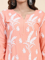 Thumbnail for HOUSE OF KARI Floral Embroidered Chikankari Pure Cotton Kurta with Trousers - Distacart