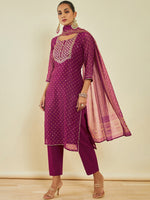 Thumbnail for Soch Geometric Printed Thread Work Kurta & Trousers With Dupatta - Distacart