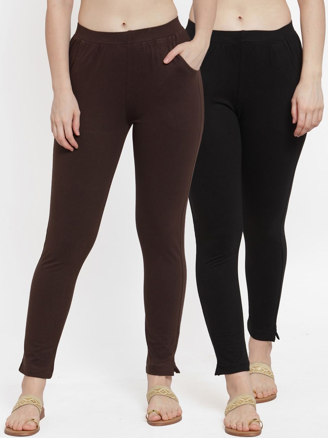 TAG 7 Women Pack Of 2 Solid Straight-Fit Ankle-Length Leggings - Distacart