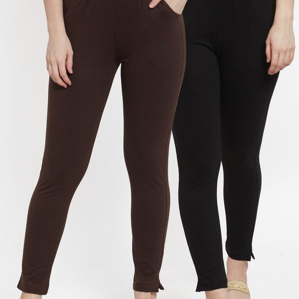 TAG 7 Women Pack Of 2 Solid Straight-Fit Ankle-Length Leggings - Distacart