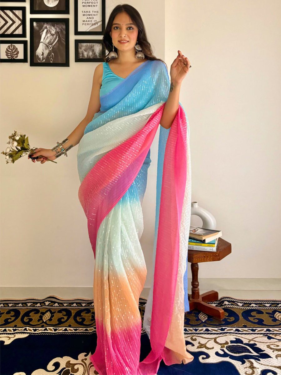 Anouk Embellished Sequinned Pure Georgette Designer Saree - Distacart