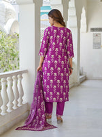 Thumbnail for The52 Wine Women's Beautiful Cotton Blend Fabric Printed Work Straight Kurta, Pant and Dupatta Set - Distacart