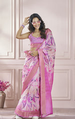 Thumbnail for Anaita Pink Printed Pure Modal Silk Saree With Blouse - Distacart