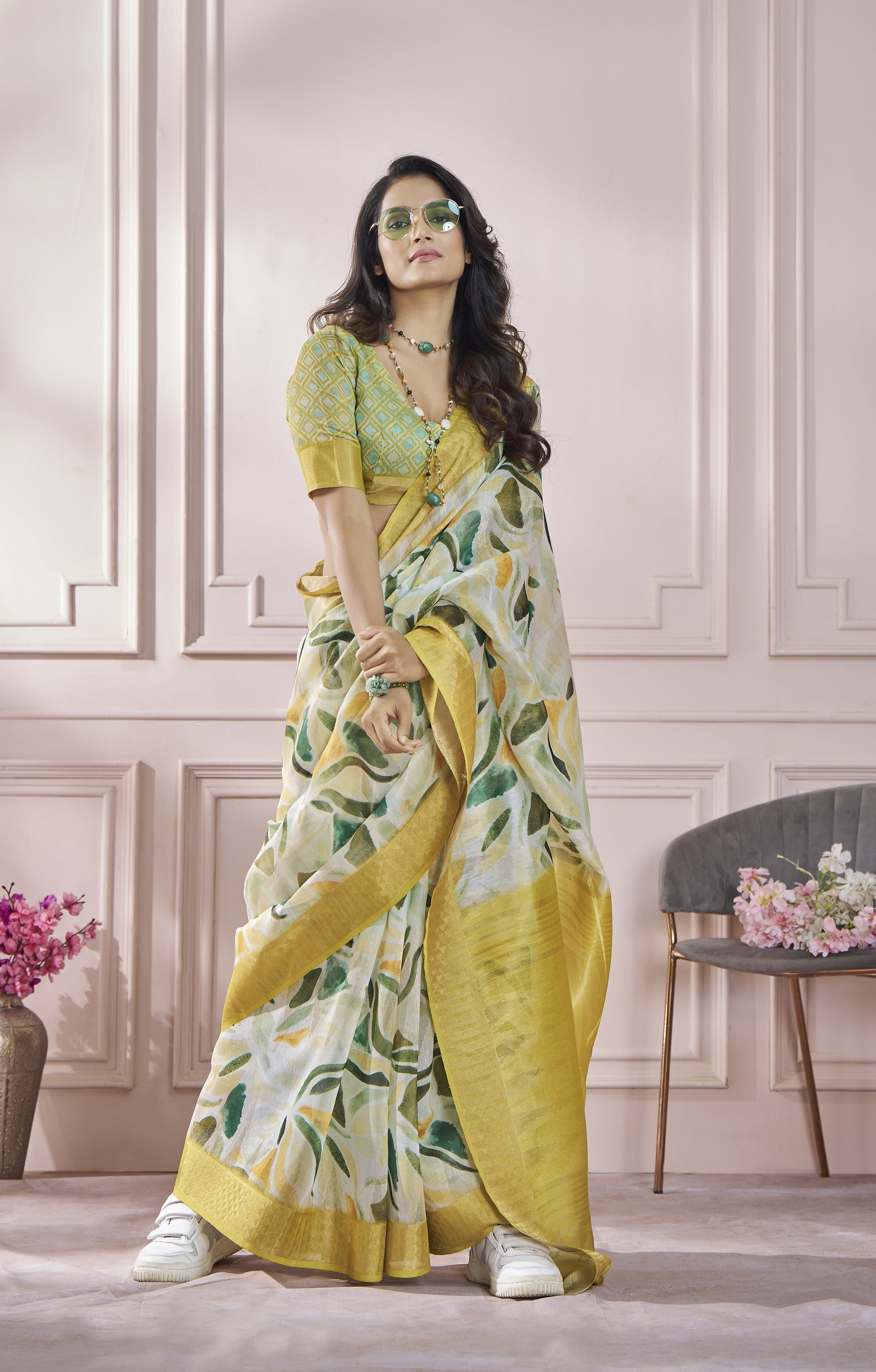 Anaita Cream Printed Pure Modal Silk Saree With Blouse - Distacart