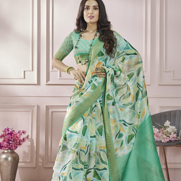 Anaita Light Green Printed Pure Modal Silk Saree With Blouse - Distacart