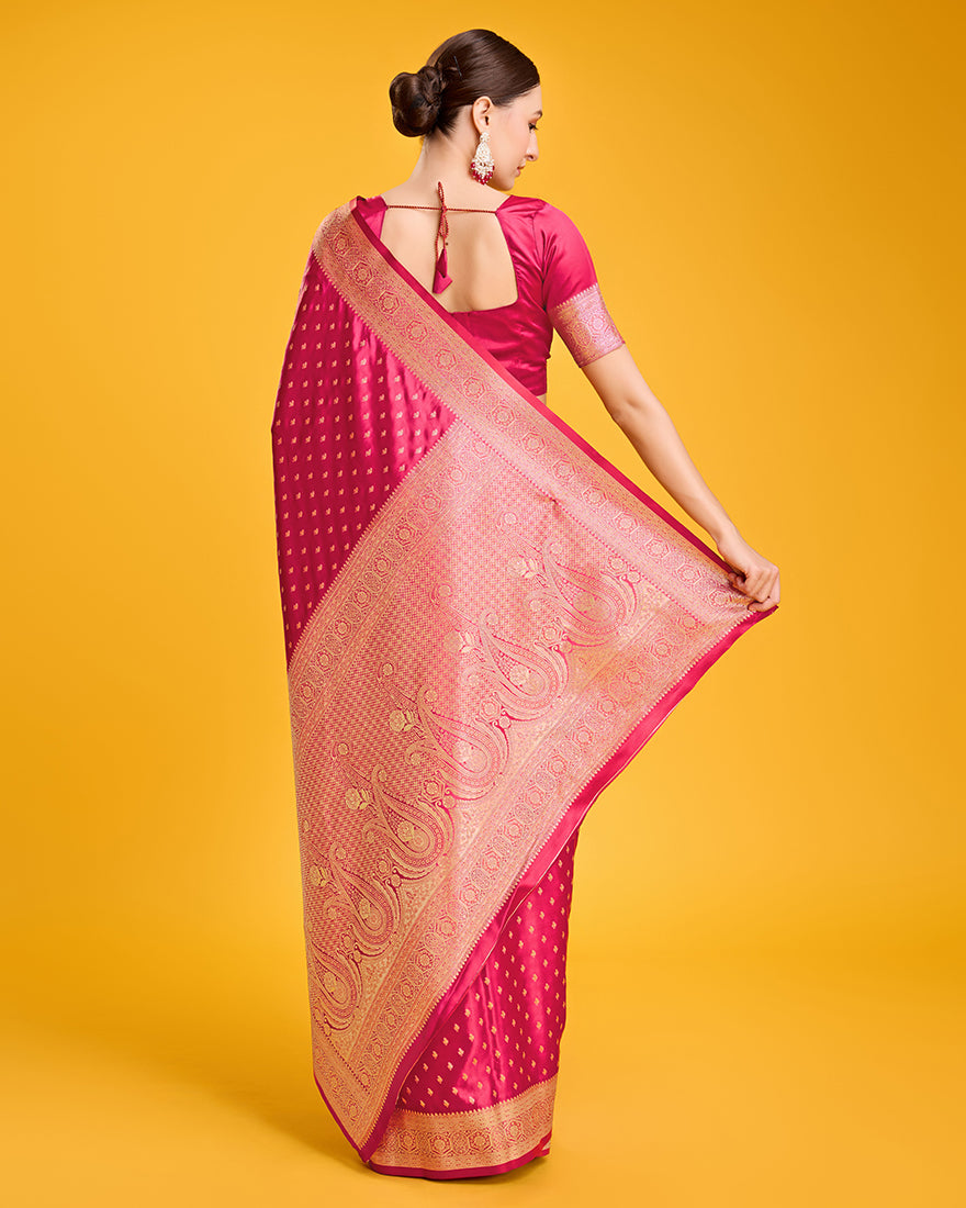 Monjolika Fashion Hot Pink Color Banarasi Satin Rich Brocade Embellishments Zari Woven Work Silk Saree - Distacart