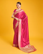 Thumbnail for Monjolika Fashion Hot Pink Color Banarasi Satin Rich Brocade Embellishments Zari Woven Work Silk Saree - Distacart