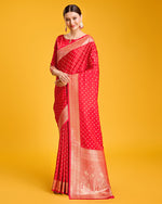 Thumbnail for Monjolika Fashion Red Color Banarasi Satin Rich Brocade Embellishments Zari Woven Work Silk Saree - Distacart