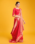Thumbnail for Monjolika Fashion Red Color Banarasi Satin Rich Brocade Embellishments Zari Woven Work Silk Saree - Distacart