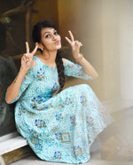 Thumbnail for Jompers Women's Blue Printed A-Line Kurta - Distacart