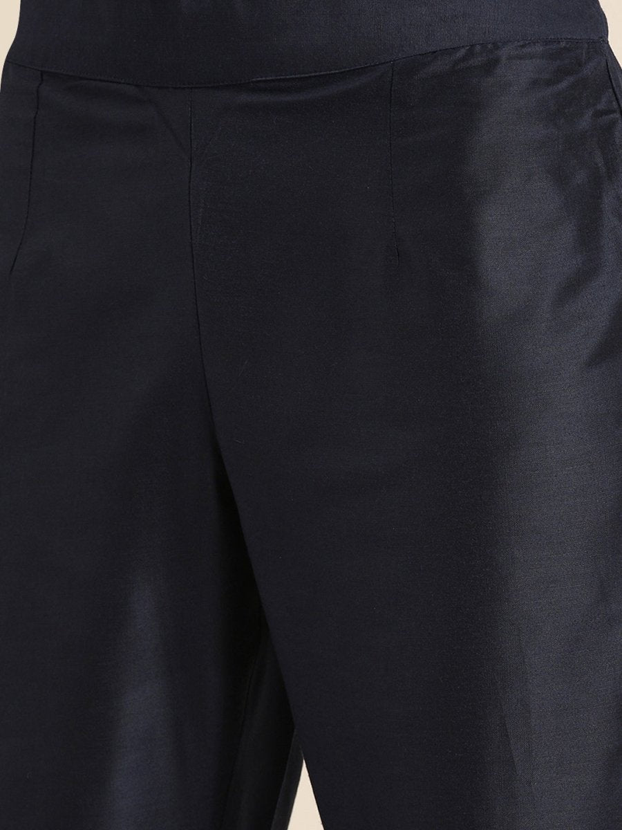 All About You Women Navy Blue & Golden Satin Finish Kurta with Trousers & With Dupatta - Distacart