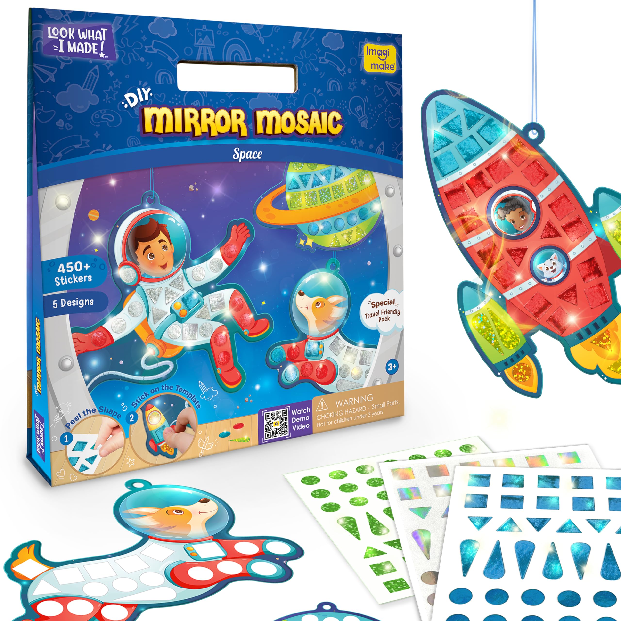 Imagimake Mirror Mosaic Space Theme Kids Art Set | DIY Craft Kit with Foil Stickers | Birthday Gift for Boys and Girls Ages 3-8 | Travel Toys | Crafts for Kids Ages 4-8 - Distacart