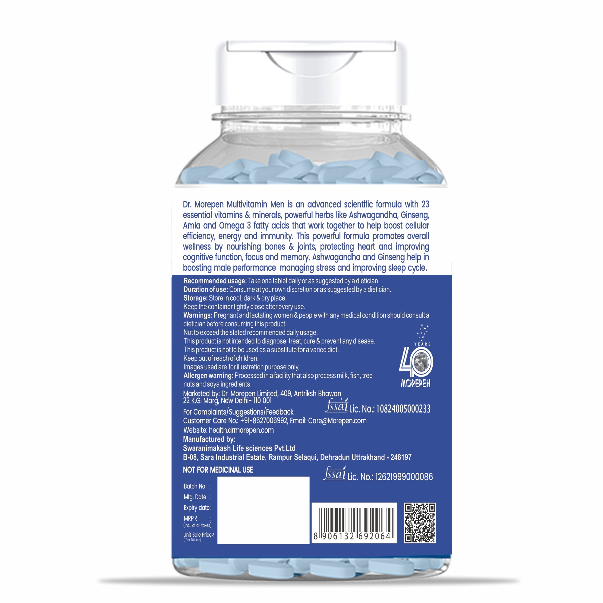 Dr. Morepen Multivitamins For Men With Omega 3 & Herbs - Distacart